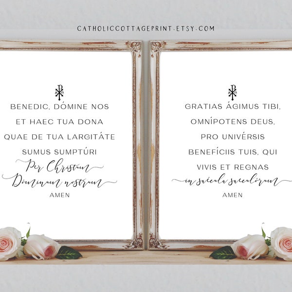 Catholic Meal Blessing - Prayer Before and After Meals IN LATIN - Bless Us O Lord - We give Thee Thanks, Catholic Lemon Kitchen Printable