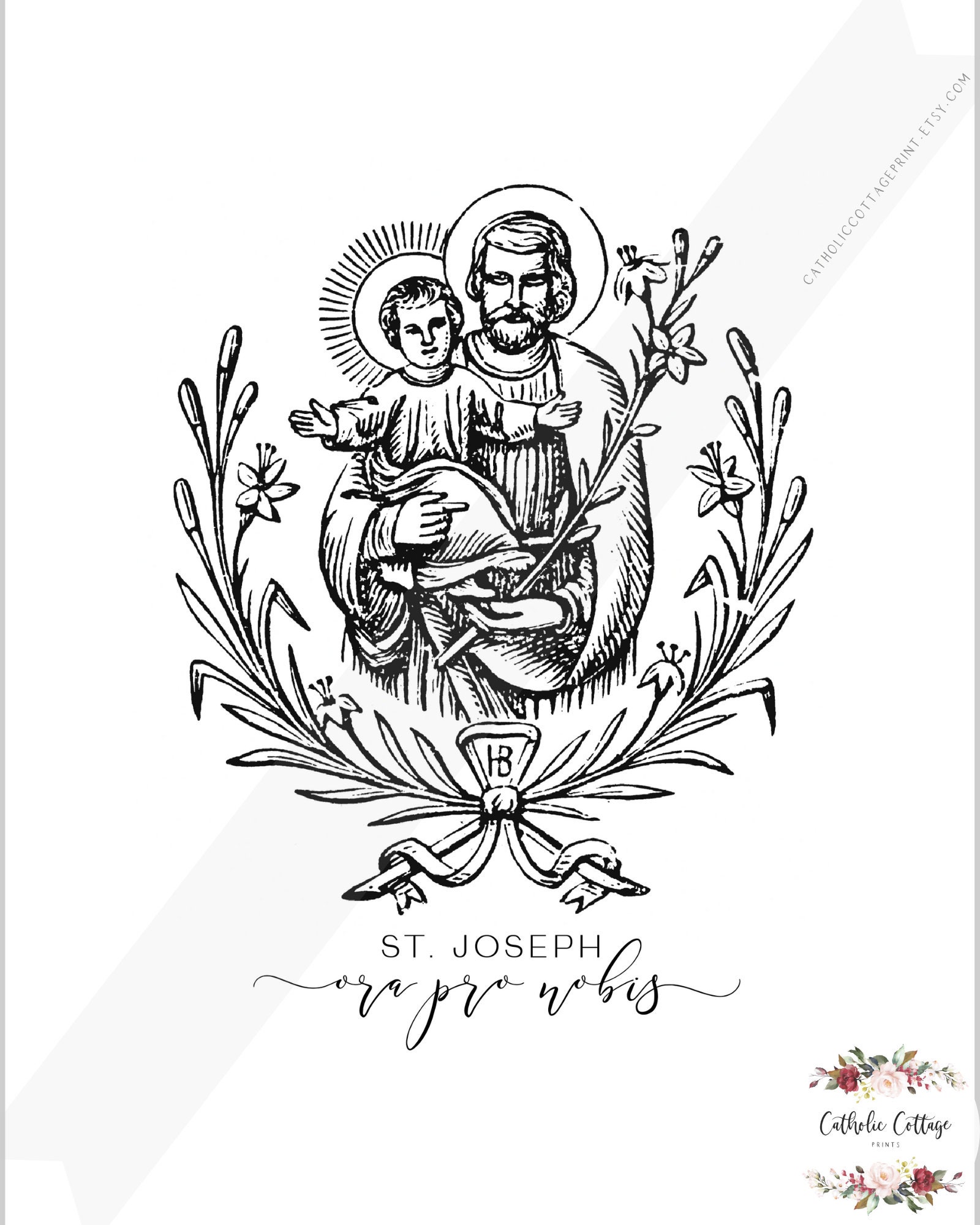 St. Joseph with Infant Jesus Printable St. Joseph ora pro | Etsy
