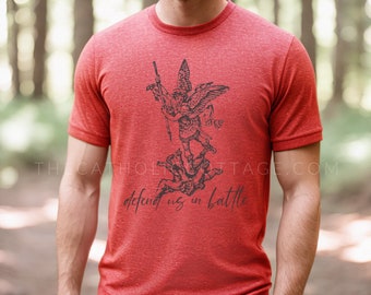 Catholic St. Michael Tee "Defend us in battle" - Catholic Gifts for Men, Teen, Boys - Catholic T Shirt Apparel