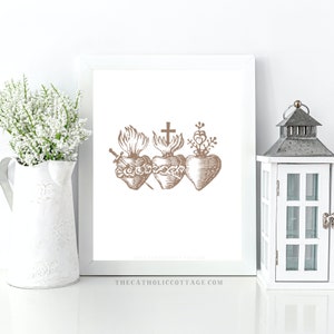 Fall/Autumn JMJ Hearts Printable in 3 Colors - Catholic Fall Printable, Sacred Heart, Immaculate, and Most Chaste Heart, Thanksgiving Decor