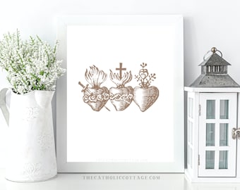 Fall/Autumn JMJ Hearts Printable in 3 Colors - Catholic Fall Printable, Sacred Heart, Immaculate, and Most Chaste Heart, Thanksgiving Decor