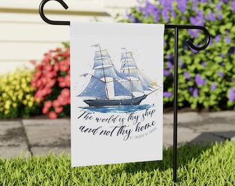 St. Therese of Lisieux Garden Flag, Catholic Home Decor, The Little Flower, World is thy ship, Catholic Garden Flag, Garden & House Banner