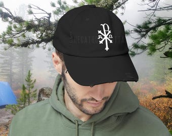 Distressed Chi Ro Hat, Catholic Cap for Men and Women, Unisex Baseball Cap, Religious Headwear, Catholic Gift