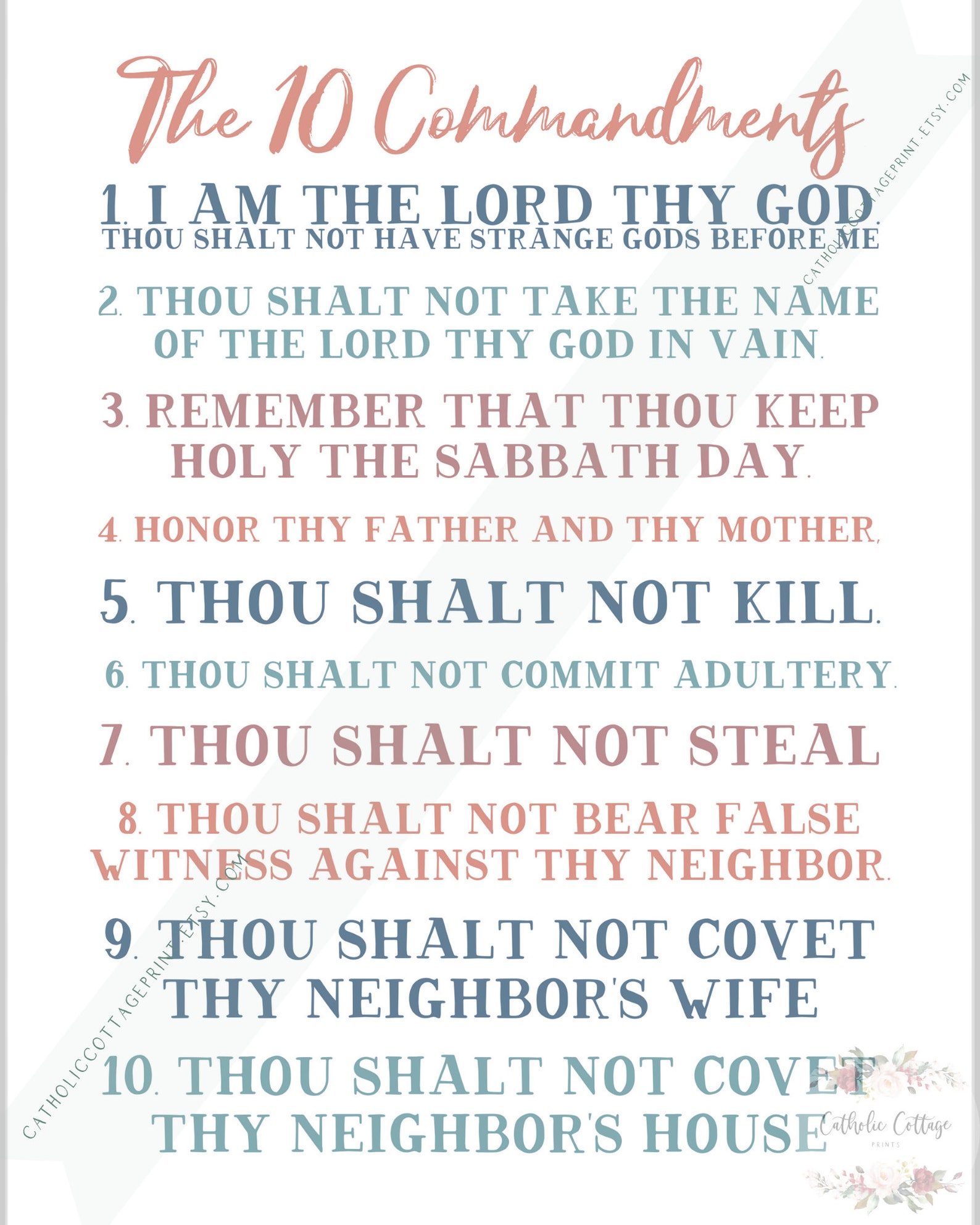 10 Commandments Printable Catholic Homeschool Or Teacher Etsy