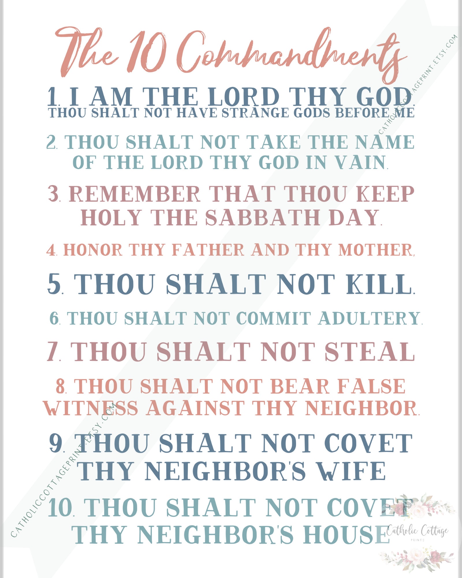10 Commandments Printable Catholic Homeschool or Teacher Digital