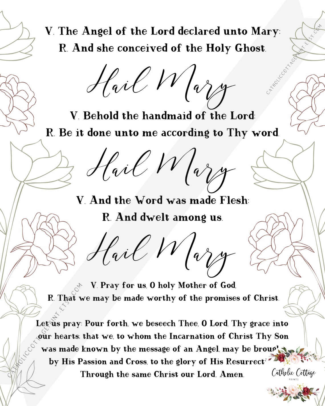 Angelus Prayer Printable Catholic Digital Download The Etsy