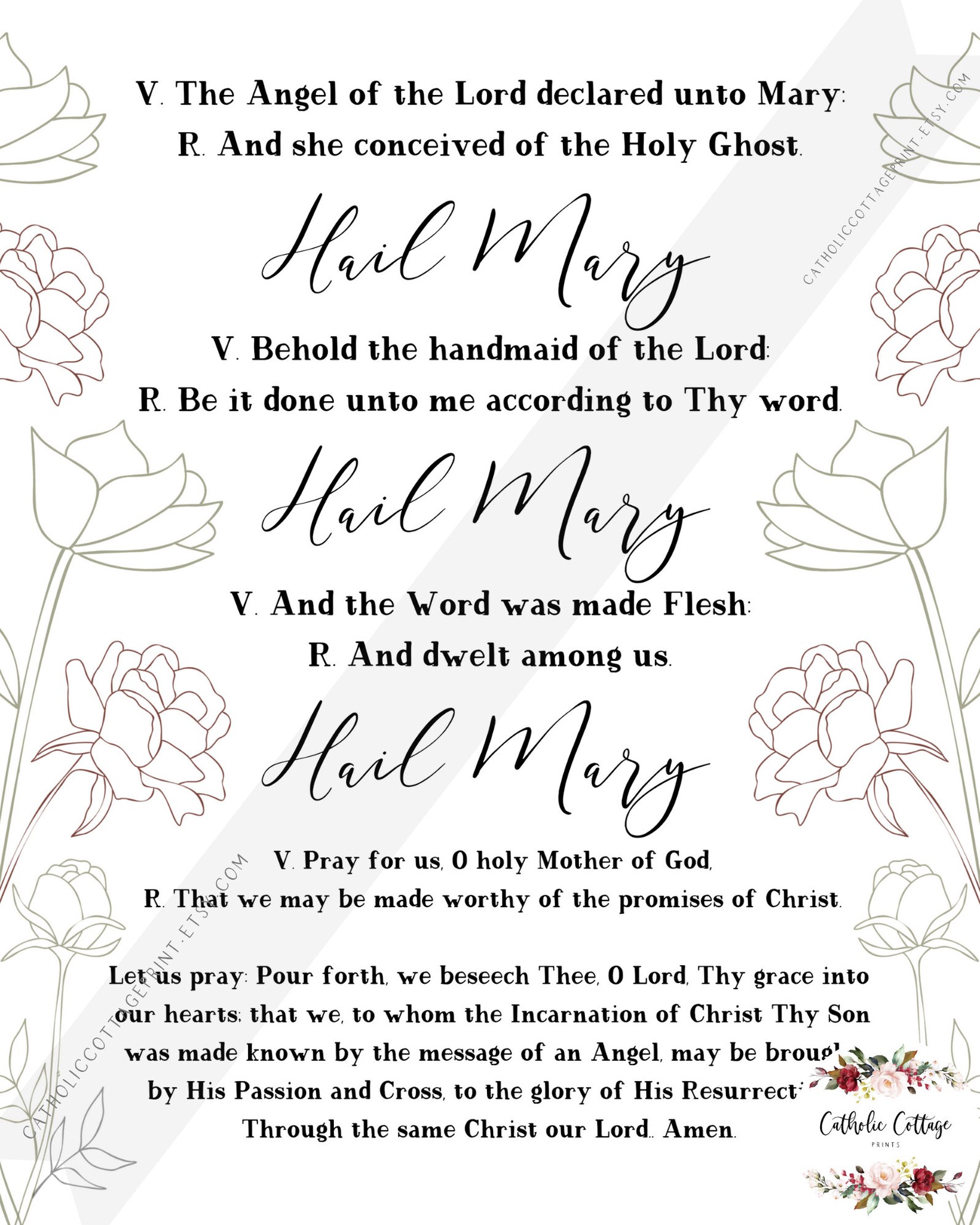 Angelus Prayer Printable Catholic Digital Download The Etsy