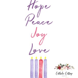 Advent Candles Printable - Hope, Peace, Joy, Love, Christmas Card/wall ...