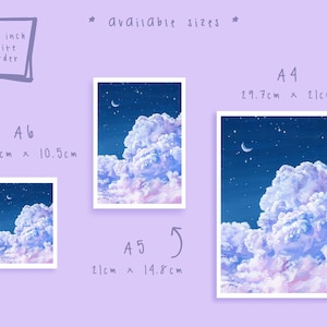 Purple Cloud and Night Sky Art Print A4/A5/A6 Fluffy Cloud Acrylic Painting Print Laura Caroline image 4