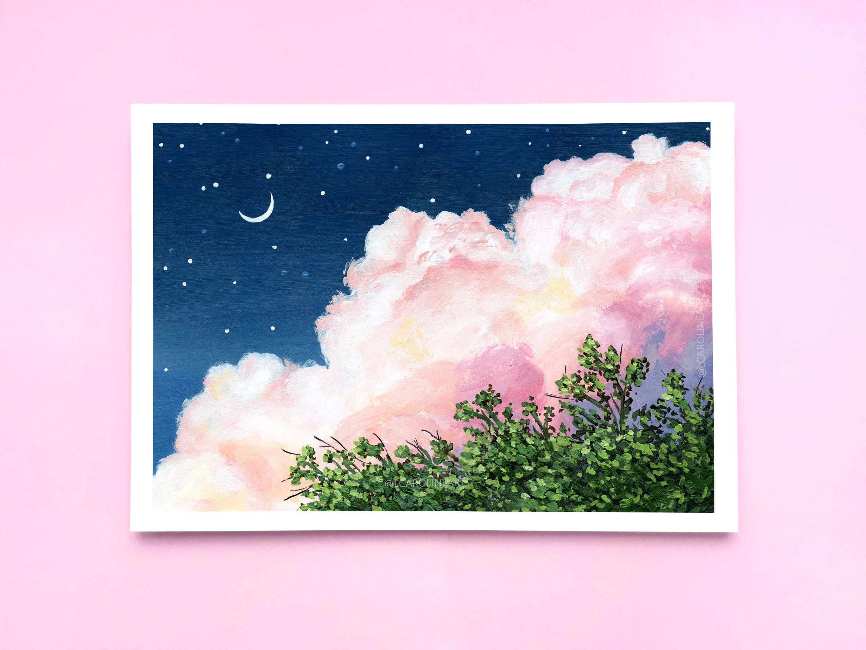 Pink Sunset Art Print, Acrylic Painting, Abstract Print, Landscape Wall  Art, Night Sky Painting, Pink Aesthetic Art Gift, Purple Home Decor 