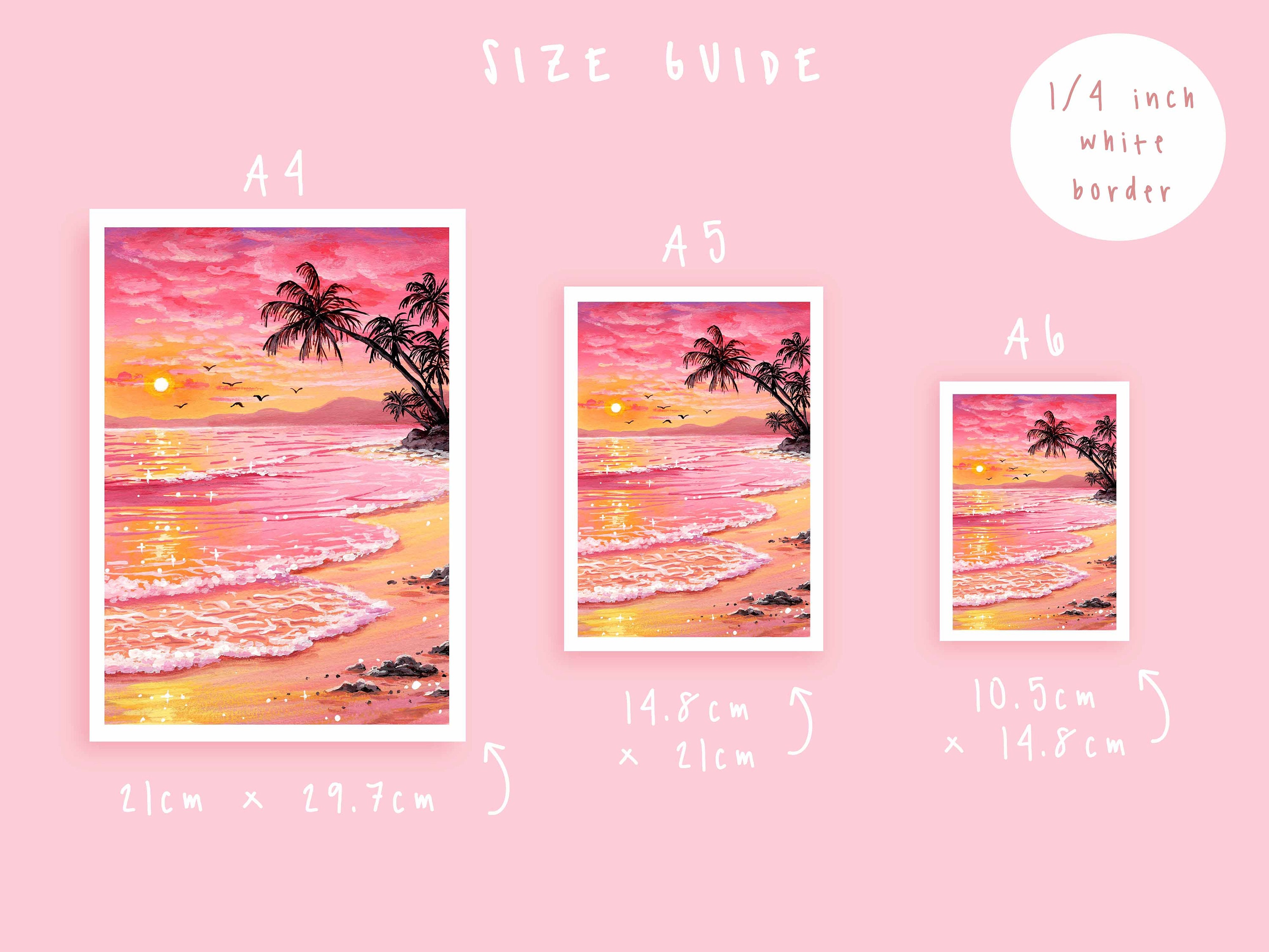 Pink Beach Sunset Art Print A4/A5/A6 Dreamy Ocean Tropical Room Decor Laura  Caroline Art -  Canada