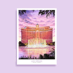 Las Vegas // Bellagio Art Poster ~ A4/A5/A6 ~ Acrylic Painting Travel Print ~ Laura Caroline (CLEARANCE)