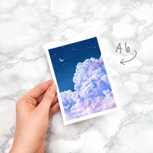 Purple Cloud and Night Sky Art Print A4/A5/A6 Fluffy Cloud Acrylic Painting Print Laura Caroline A6