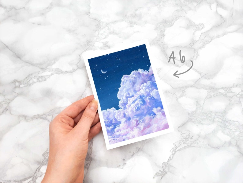 Purple Cloud and Night Sky Art Print A4/A5/A6 Fluffy Cloud Acrylic Painting Print Laura Caroline A6