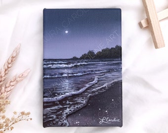 Original Mini Acrylic Seascape Painting // 'Moonrise' // 10x15cm Canvas Art ~ Laura Caroline