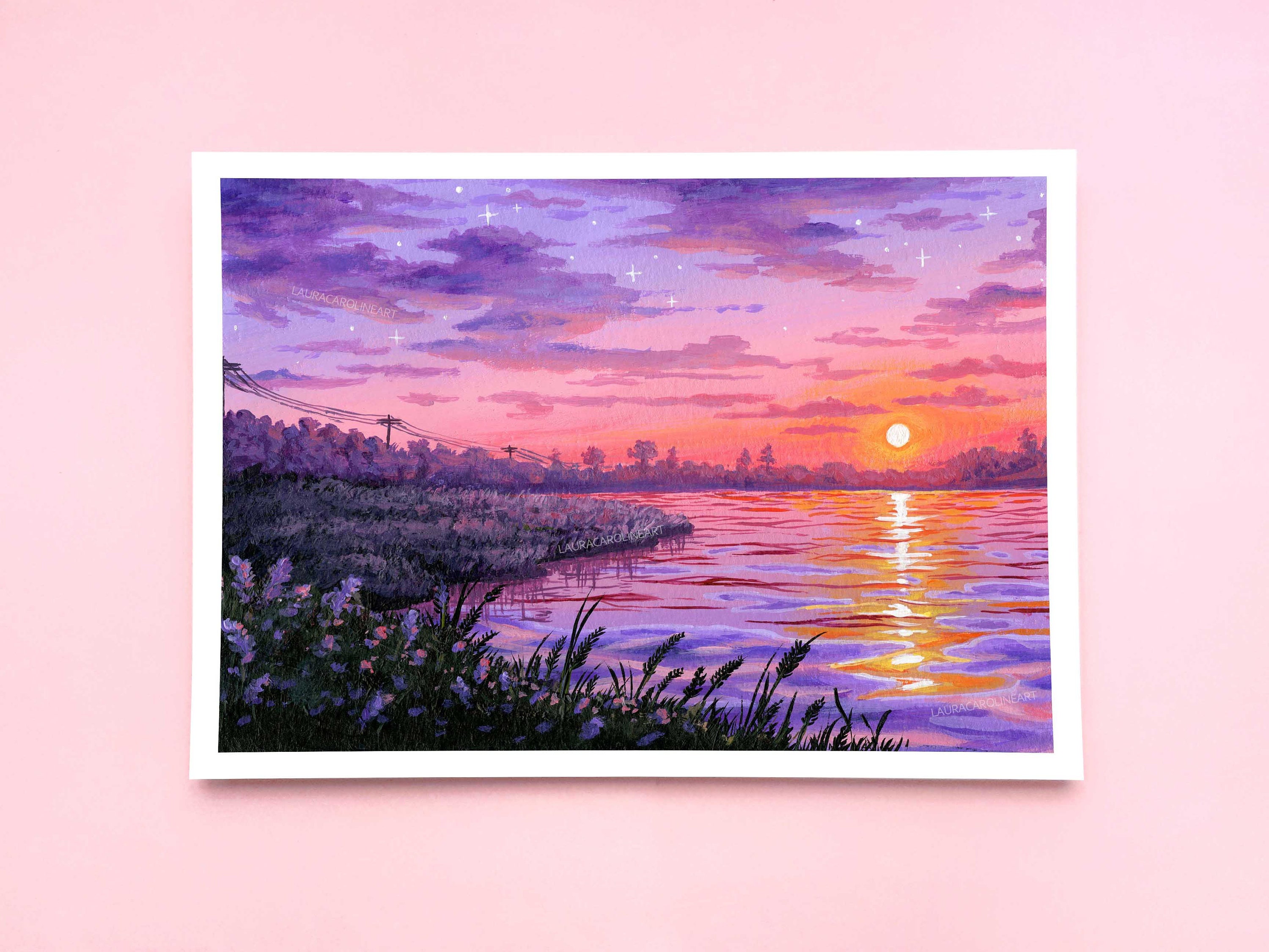 LARGE PLUM PURPLE SUNSET SEA SEASCAPE CANVAS PICTURE 34"x20" mounted ready2hang 