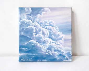 Original Acrylic Cloud Painting // 'Cerulean Haze' // 20x20cm Square Canvas Art ~ Laura Caroline