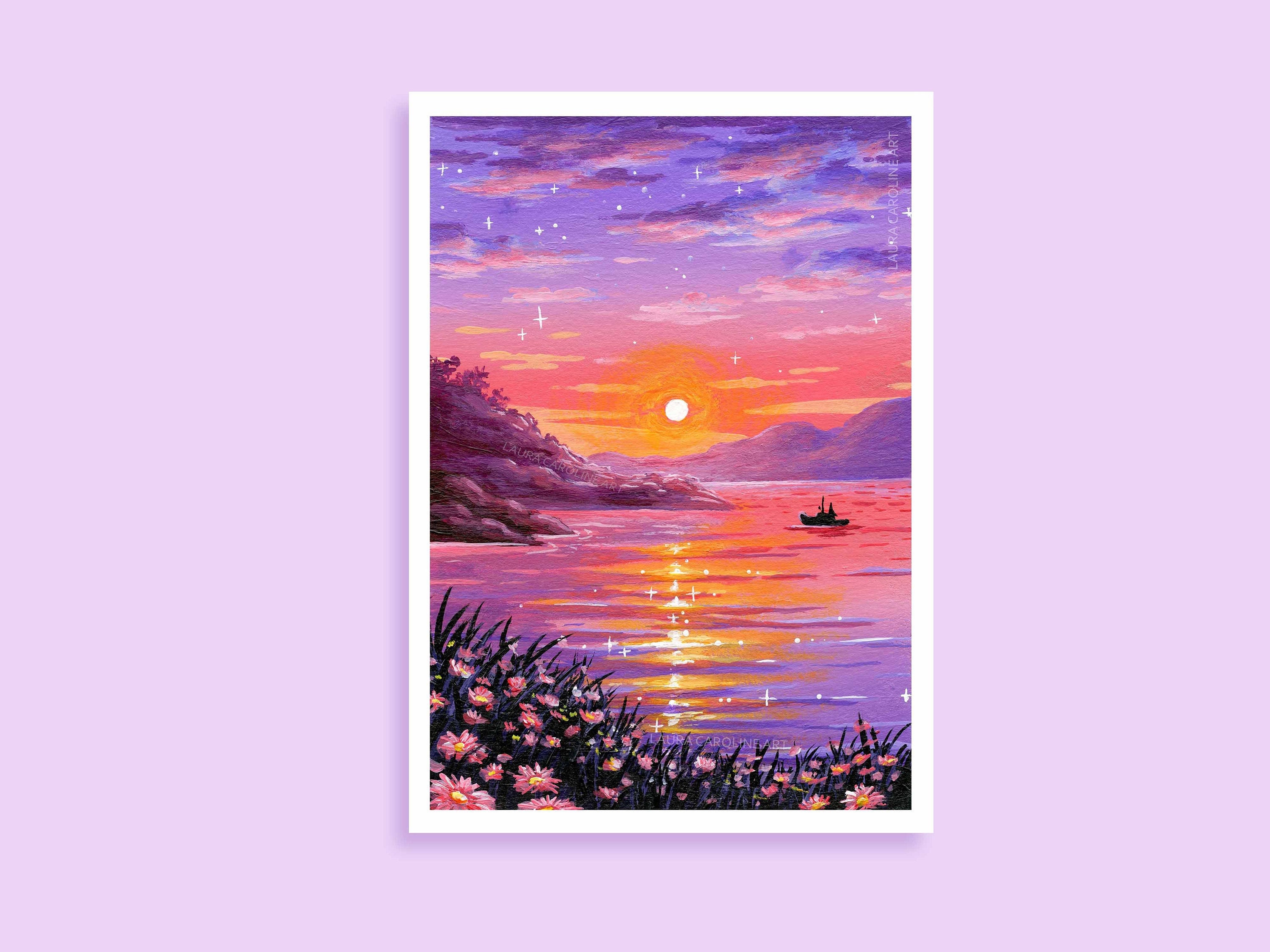 Pink Beach Sunset Art Print A4/A5/A6 Dreamy Ocean Tropical Room Decor Laura  Caroline Art -  Canada