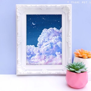 Purple Cloud and Night Sky Art Print A4/A5/A6 Fluffy Cloud Acrylic Painting Print Laura Caroline image 3