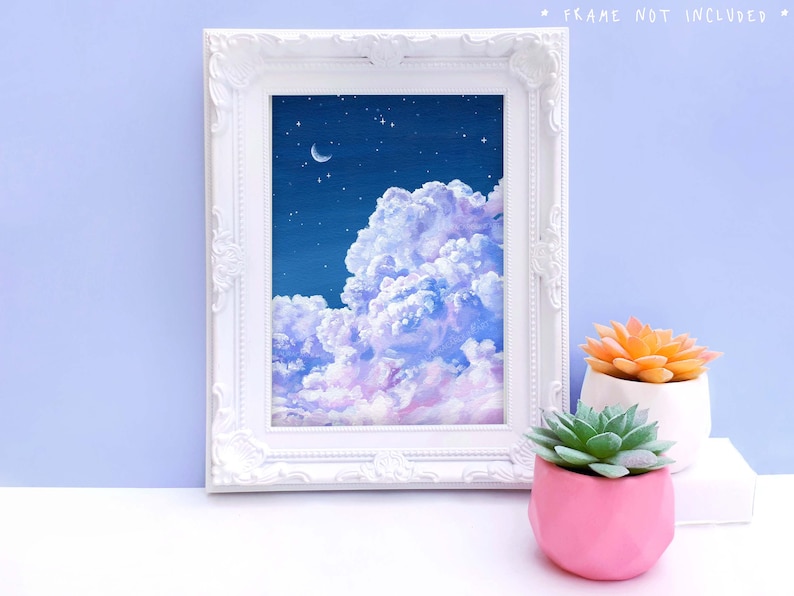 Purple Cloud and Night Sky Art Print A4/A5/A6 Fluffy Cloud Acrylic Painting Print Laura Caroline image 3