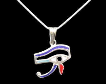 Handmade Sterling Silver Pendant Necklace Chain Costume Jewellery of "Ancient Eye of Horus, Symbol of Protection, Royal Power & Good Health"