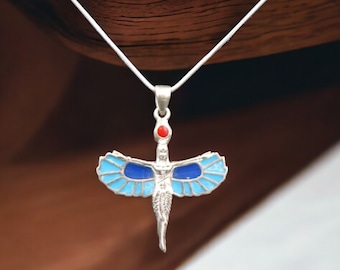 UNIQUE Handmade Sterling Silver Pendant Necklace Chain Costume Jewellery of "Ancient Egyptian ISIS Goddess of Magic & Giver of Life"
