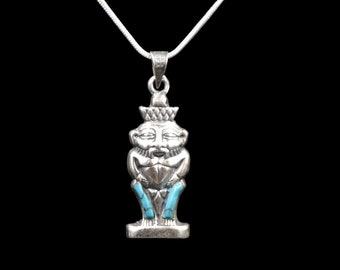 Handgemaakte Sterling zilveren hanger ketting ketting kostuum sieraden van "Oude Egyptische GOD BES - God van de bevalling, vruchtbaarheid en seksualiteit"