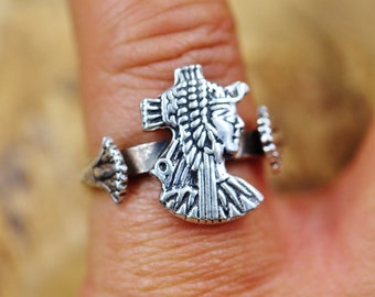 Egyptian Handmade Sterling Silver Ring Band Costume Jewellery...Ancient Queen Cleopatra...Good Luck Ring Charm