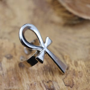 X-LARGE Amazing Egyptian Handmade Sterling Silver Ring Band Costume Jewellery of Ancient Ankh Cross &quot;Key of Life&quot;