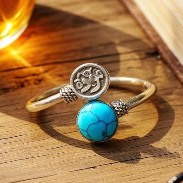 Pulsera romántica de plata hecha a mano con dije de amor, caligrafía árabe "AFECTO", incrustaciones de turquesa, bisutería