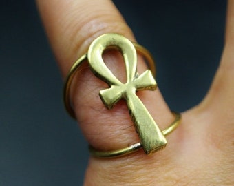 Egyptian Handmade Gorgeous Oxidized Brass Adjustable Ring Band Costume Jewellery...Ancient Ankh Cross Key of Life...Protection Ring
