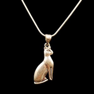 Cute Handmade Sterling Silver Pendant Necklace Chain Costume Jewellery of &quot;Ancient Egyptian Cat Bastet Goddess of Pleasure&quot;