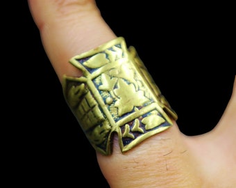 Egyptian Handmade Gorgeous Oxidized Brass Adjustable Arabic Islamic Ring Band Costume Jewellery