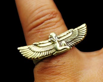 Handmade Gorgeous Golden Oxidized Brass Adjustable Ring Band Costume Jewellery of Ancient Egyptian ISIS "Goddess of Magic & Giver of Life"