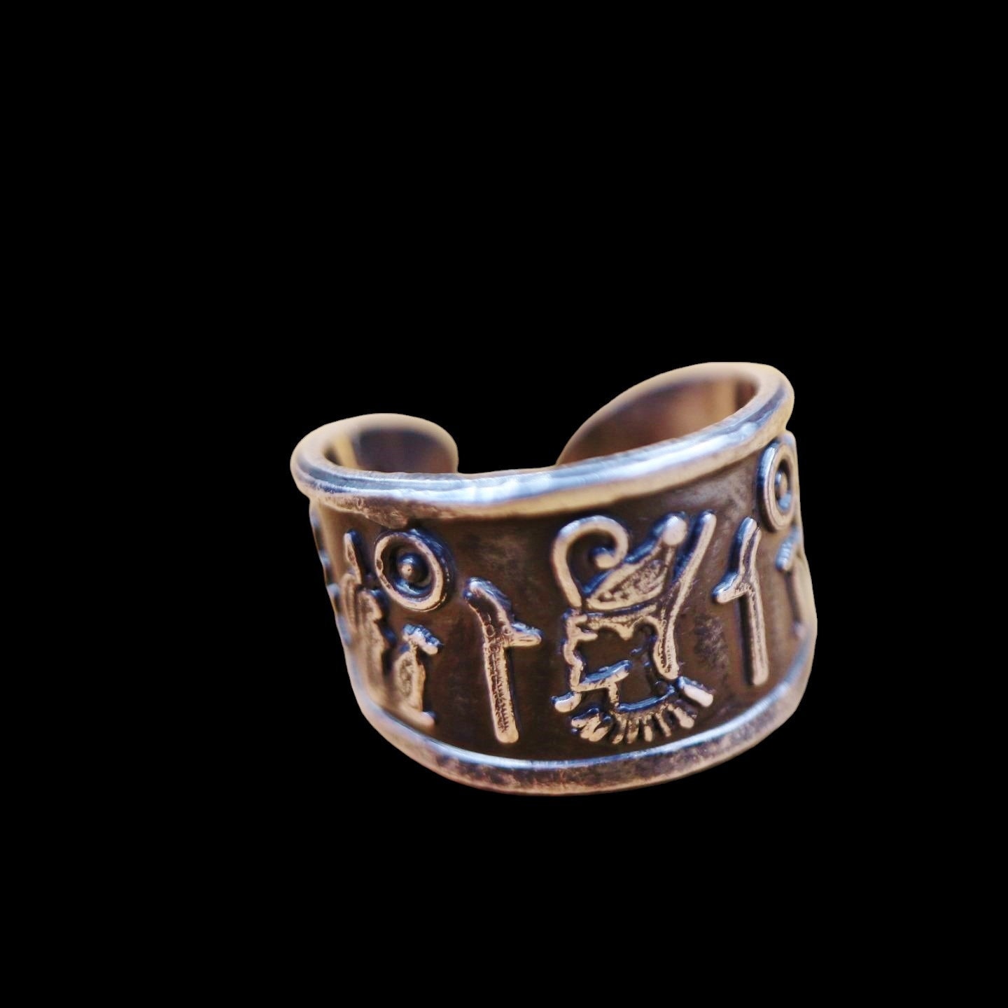 Bague Ancienne En Argent Avec Cartouche égyptienne - Taille 4 - Occasion - Vintage