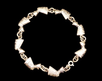 Amazing Handmade Sterling Silver Link Chain Jewellery Bracelet of Ancient Egyptian Queen Nefertiti "Symbol of Beauty and Power"