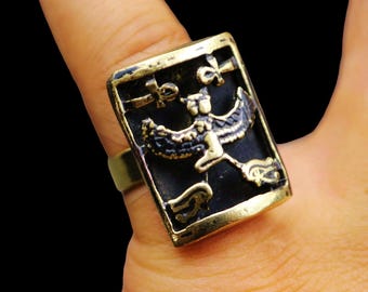 Handmade Gorgeous Oxidized Brass Adjustable Ring Band Costume Jewellery...Ancient Egyptian Goddess Queen ISIS "Queen of Magic"