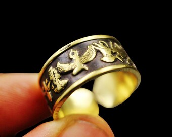 Handmade Gorgeous Golden Oxidized Brass Adjustable Ring Band Jewellery of Ancient Egyptian ISIS, Cleopatra,Nefertiti, Lotus Flower, Ankh Key