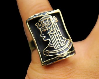 Handmade Gorgeous Oxidized Brass Adjustable Ring Band Costume Jewellery...Ancient Egyptian Queen Cleopatra