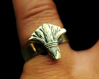 Handmade Oxidized Adjustable Golden Brass Ring Band Jewellery of Ancient Egyptian "Lotus Flower-Symbol of Rebirth"...CUTE
