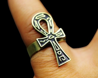 Egyptian Handmade Gorgeous Oxidized Brass Adjustable Ring Band Costume Jewellery...Ancient Egyptian Cross Ankh Key "Key of Life"
