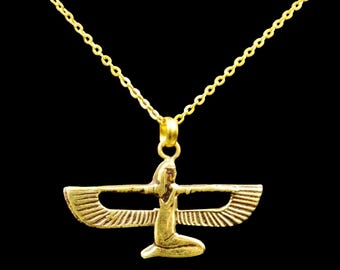 Handmade Golden Brass Pendant Necklace Chain Jewellery of "Ancient Egyptian Queen ISIS - Goddess of Magic"