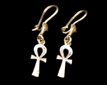 Egyptian Handmade Sterling Silver Dangle Earrings Costume Jewellery...Ancient Ankh Cross Symbol of Life...Good Luck Charm