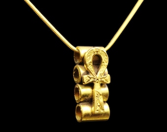 Egyptian Handmade Golden Brass Pendant Necklace Chain Costume Jewellery Ancient Ankh Cross Key of Life…Magic Charm Necklace