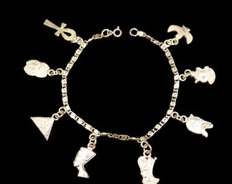 Amazing Egyptian Handmade Sterling Silver Chain Pandora Jewellery Bracelet [Ancient Ankh Cross, Queen ISIS, Nefertiti, TUT, Scarab Beetle]