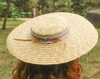 Capeline en paille naturelle, chapeau de paille, canotier à bord large, capeline mariage, chapeau de paille été, chapeau cottagecore