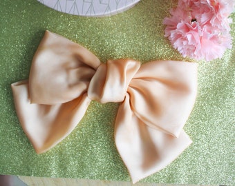 Beige satin hair barrette, large oversized bow, large hair barrette, light academia accessory, flirty hair clips