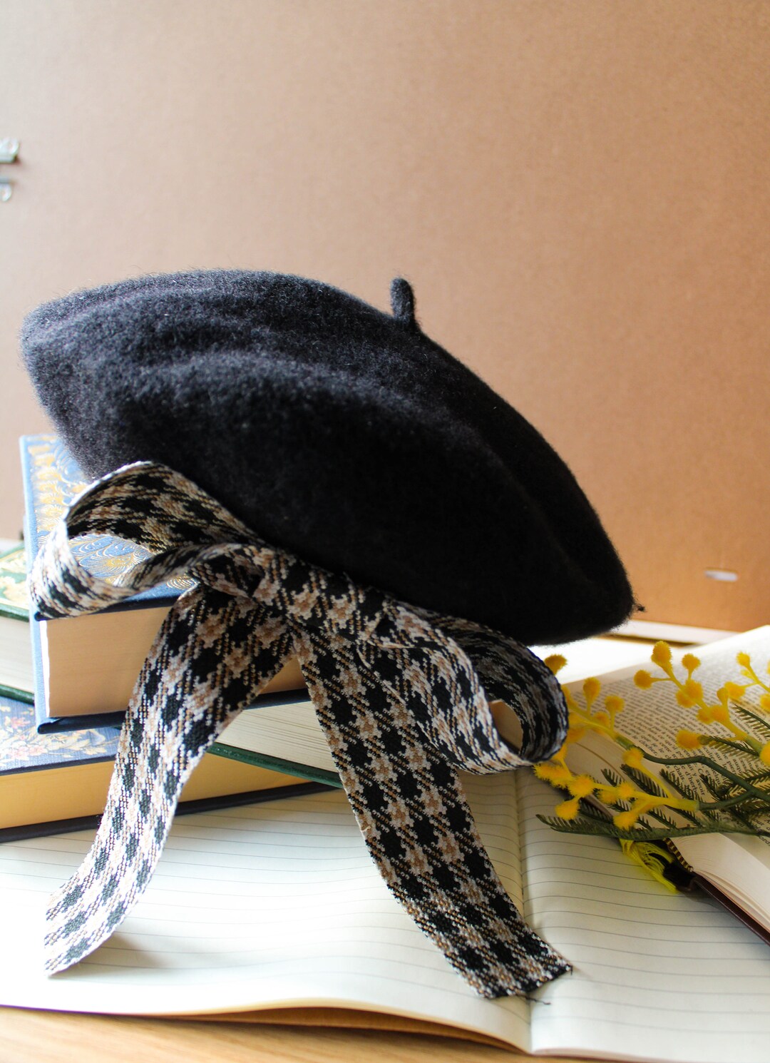 Women's Beret Black Jane Bow Beret Wool Beret Dark Etsy