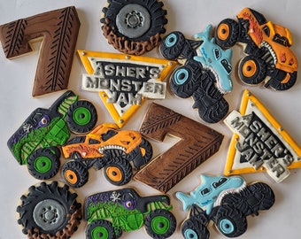 Treat your guests to 1 dozen customized handmade Monster Jam themed cookies with royal icing for birthday parties and celebrations.