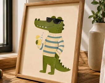 Alligator Wall Art Printable, Crocodile Nursery Print